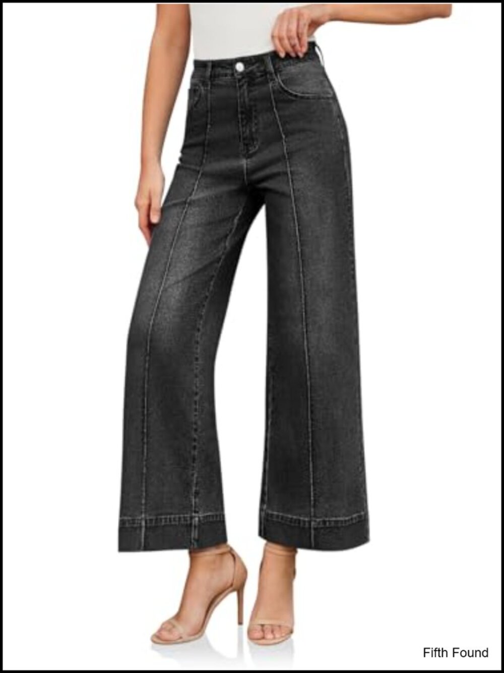 High Waisted Wide Leg Cropped Stretch Denim Jeans